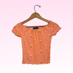 Forever-21 Women's Pink and Orange Crop-top